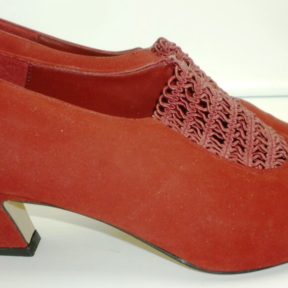 DRESSY LIGHT BURGUNDY SQUADE WOMAN SHOES EXPANDABLE LACED TOP SANDRA MILLER 7.5 - Picture 2 of 7